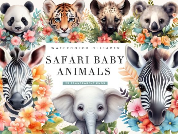 Download Watercolor Safari Baby Animals Clipart - Animals clipart Collection