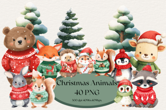 Download Christmas Animals Clipart Bundle PNG - Animals clipart Collection