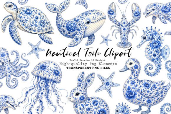 Download Chinoiserie Blue Sea Animals Clipart PNG - Animals clipart Collection