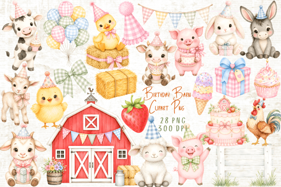 Download Birthday Barn Farm Animals Clipart Set - Animals clipart Collection
