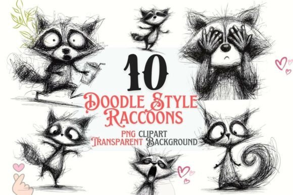 Download Doodle Raccoon Clipart PNG Set X10 - Premium Resources