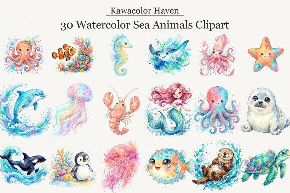 Download Watercolor Sea Animals Clipart - Animals clipart Collection