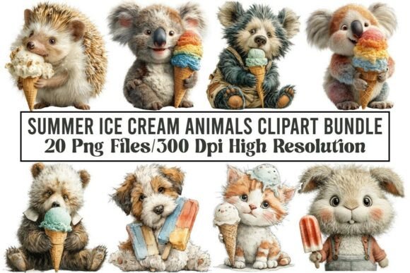 Download Summer Ice Cream Animals Clipart Bundle - Animals clipart Collection