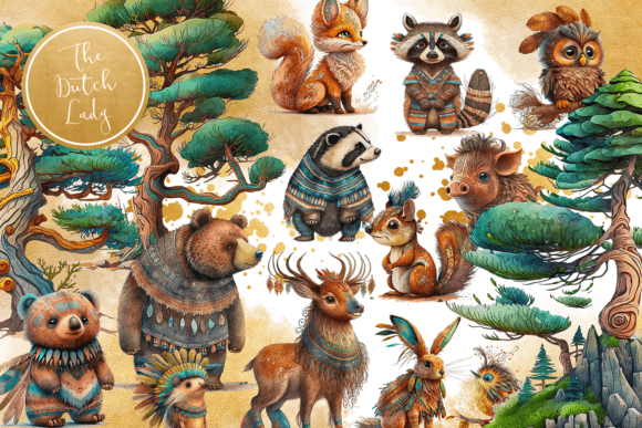 Download Tribal &amp; Boho Forest Animals Clipart Set - Animals clipart Collection
