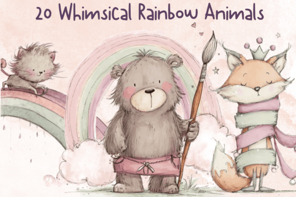 Download Whimsical Rainbow Animals Clipart Set - Animals clipart Collection