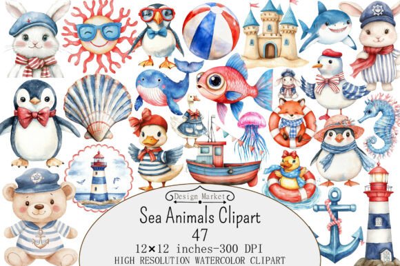 Download Watercolor Sea Animals Clipart - Animals clipart Collection