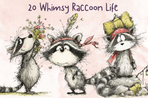 Download Storybook Whimsy Raccoon Clipart Set - Raccoon clipart Collection