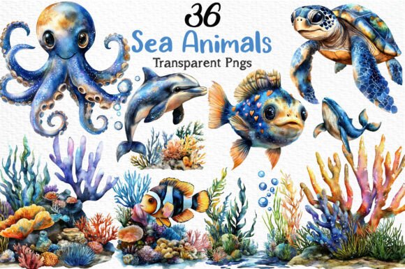 Download Watercolor Sea Animals Clipart Png - Animals clipart Collection
