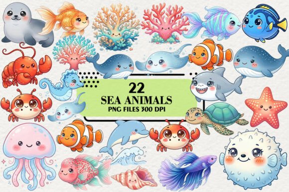 Download Kawaii Sea Animals Clipart Bundle - Animals clipart Collection