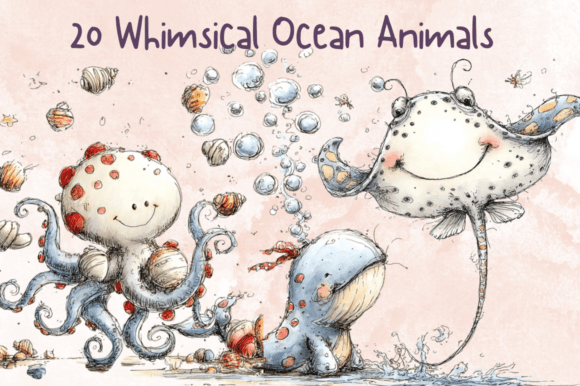 Download Whimsical Ocean Animals Clipart Set - Animals clipart Collection
