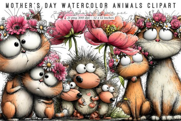 Download Mothers Day Watercolor Animals Clipart - Animals clipart Collection